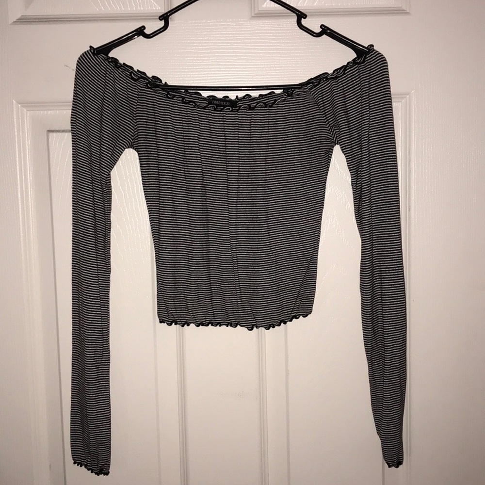 Forever 21 Off- The- Shoulder Striped Crop Top